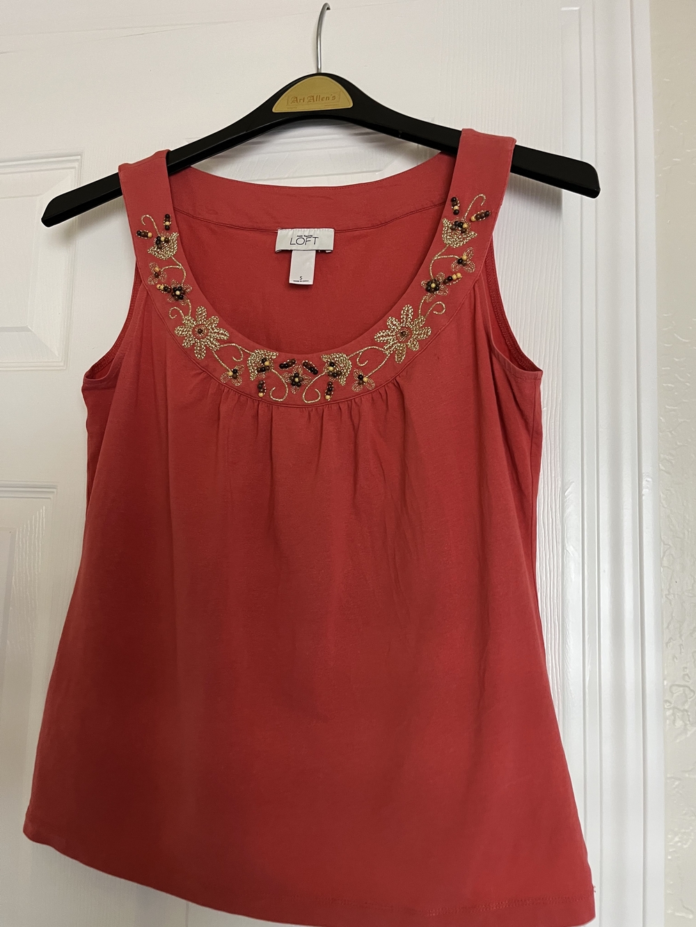 LOFT Coral Red Beaded Scoop Neck Tank